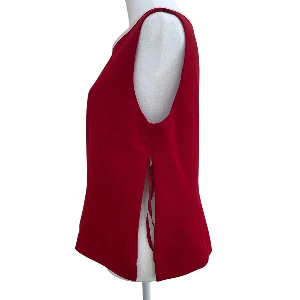 Kasper Petite Red V-Neck Sleeveless Shell Top Blouse Side Zip Size 10P